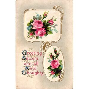 Antique Embossed Pink Rose Floral Postcard BB London Series E 45 Germany‎